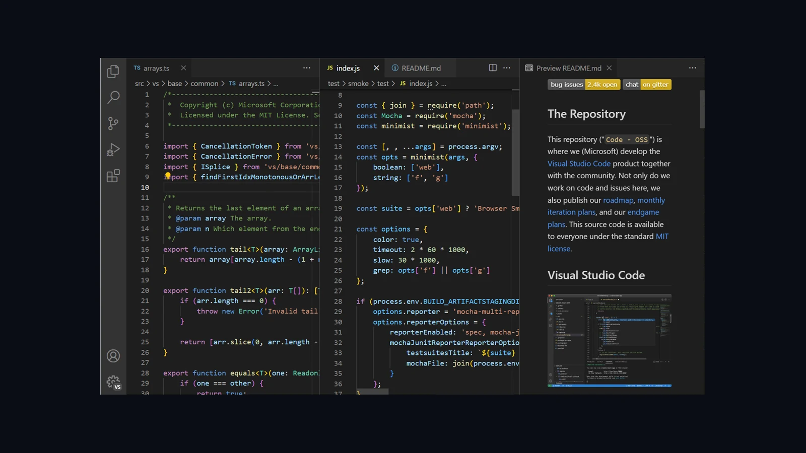 Code workspace overview